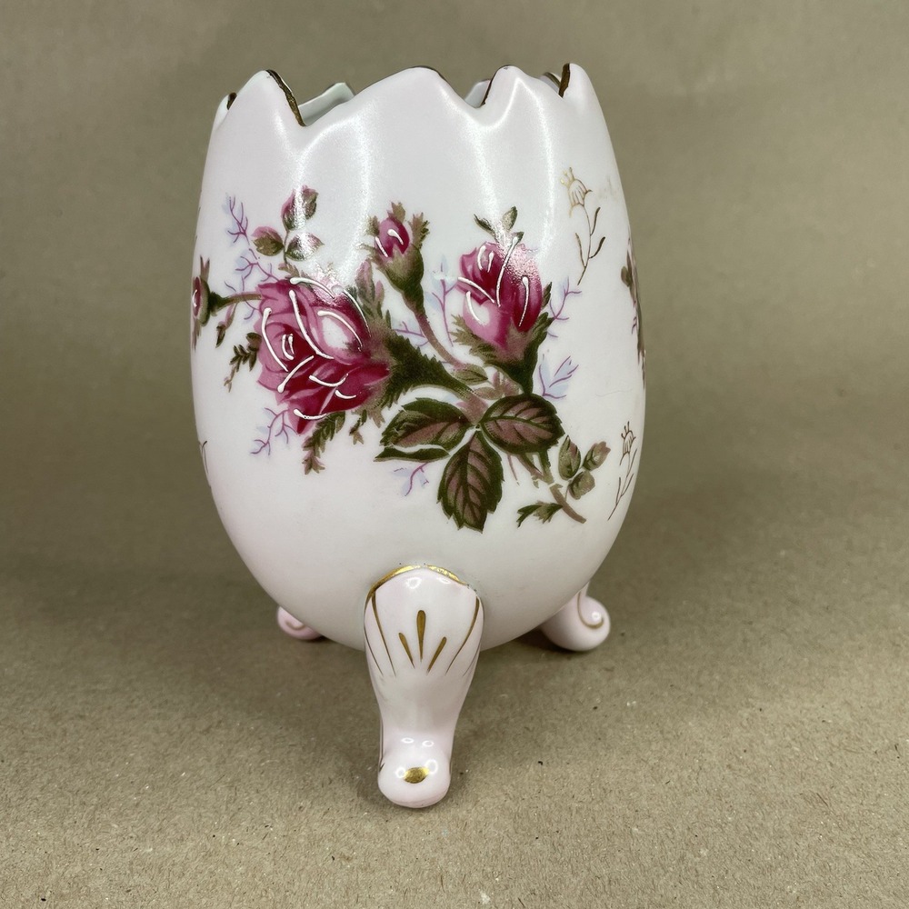 Vintage Porcelain Napcoware Pink Roses Gold Trim Cracked Egg‎ Boudoir Vase